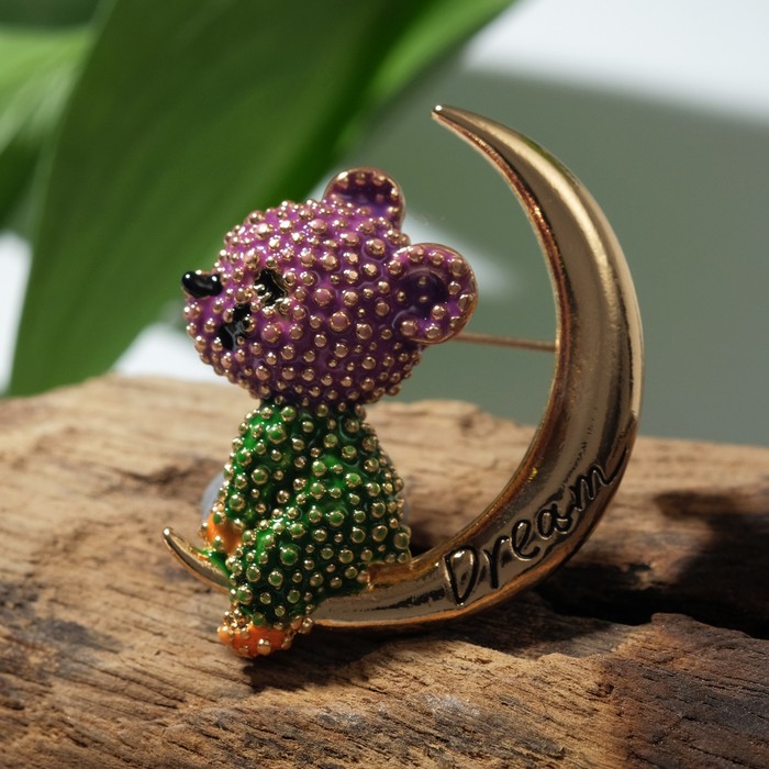 Брошь «Медвежонок» мечтатель, цветная в золоте - Фото 1