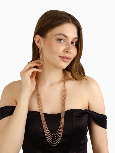 Набор 2 предмета: серьги, колье «Лёд» косичка, цвет золото, 80 см