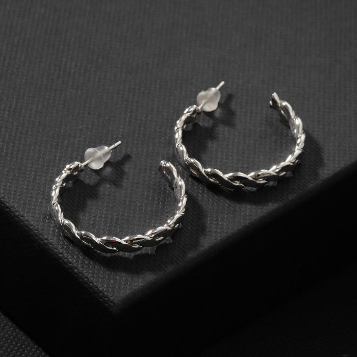 Серьги-кольца «Стиль» плетёнка, d=2,5, цвет серебро - Фото 1