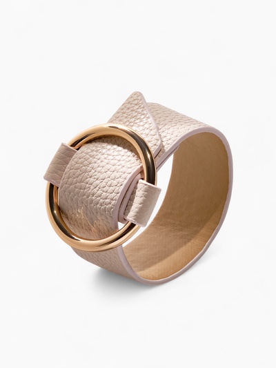 Браслет кожа «Помпеи» захват, светло-бежевый в золоте, 24 см