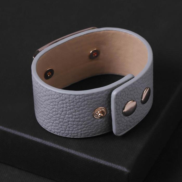 Браслет кожаный со стразами «Помпеи», L=21 см, белый, серый в золоте