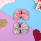 Зажим для волос «Бантик», полоса в горошек, 5.5 см, серый, розовый - Фото 1