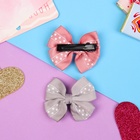 Зажим для волос «Бантик», полоса в горошек, 5.5 см, серый, розовый - Фото 2