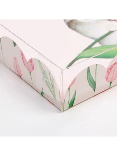 Коробка для печенья, кондитерская упаковка с пластиковой крышкой, «8 марта», 21×21×3 см