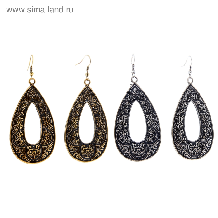 Серьги «Капли» антураж, цвета МИКС - Фото 1