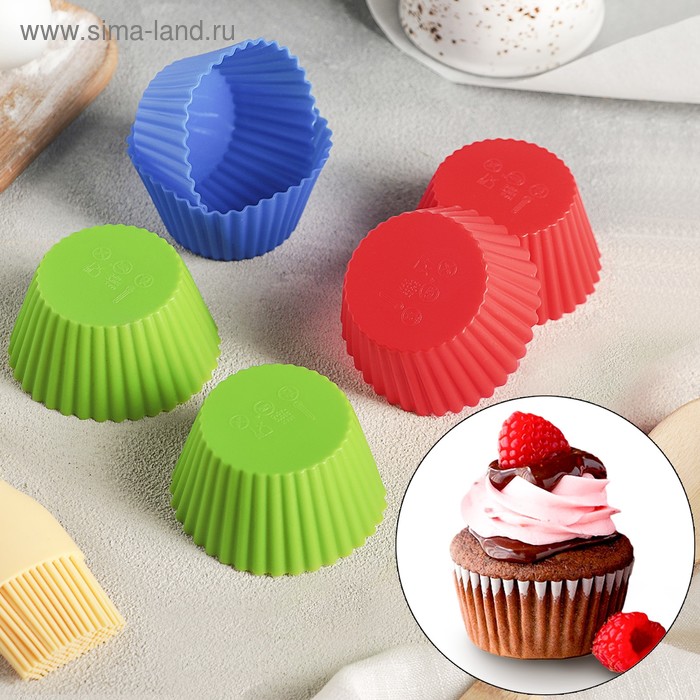 Набор силиконовых форм для выпечки Доляна «Риб. Круг», 7х4 см, 6 шт, цвет МИКС - Фото 1