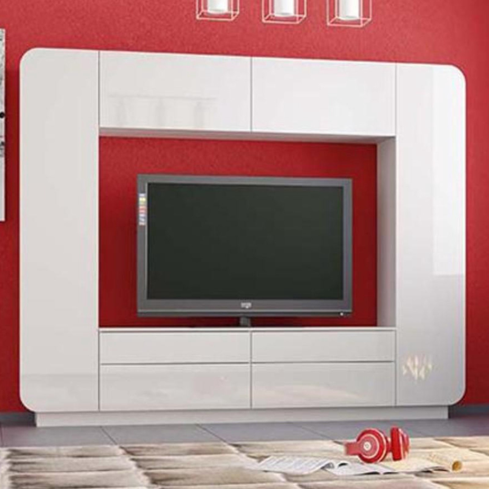 Гостиная «Лаванда 2», 2400×382×1944 мм, цвет белый / белый глянец ...