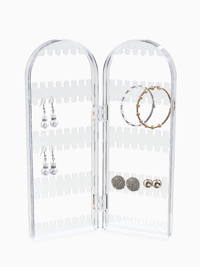 Подставка-книжка под серьги QF, 2 секции, 8 рядов, 21×1×28 см, прозрачная