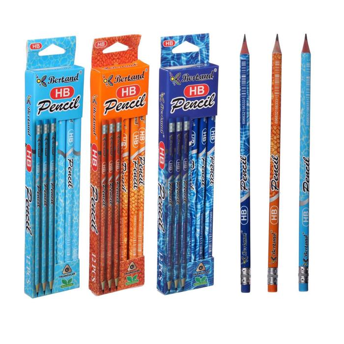 Карандаш чернографитный твёрдость НВ с ластиком, корпус с рисунком МИКС, трехгранный (штрихкод на штуке) - Фото 1