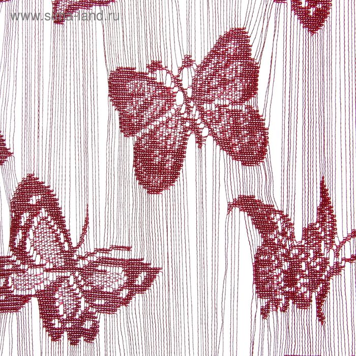 Штора нитяная 100х200 см "Бабочки", цвет бордовый - Фото 1