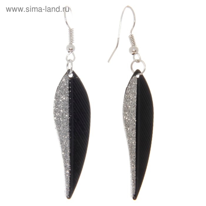 Серьги металл «Сахарок» перо, цвет черный - Фото 1