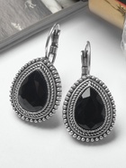 Серьги со стразами «Капля» изящность, цвет чёрный в чернёном серебре - фото 68021029