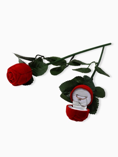 Футляр под кольцо, серьги «Роза на стебле», бархатный, 4.5×4.5 см, красно-зелёный