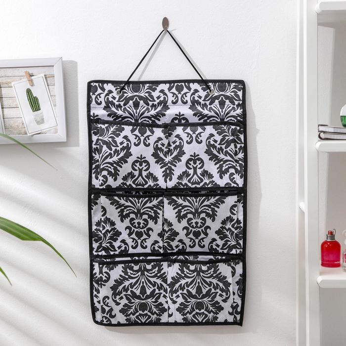Органайзер подвесной с карманами «Вензель», 37×60 см, 6 отделений, цвет чёрно-белый - Фото 1