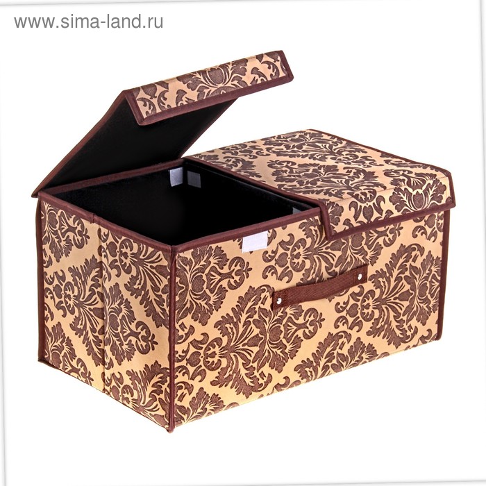 Короб стеллажный для хранения с двойной крышкой 50х30х25 см «Вензель», цвет коричнево-бежевый - Фото 1