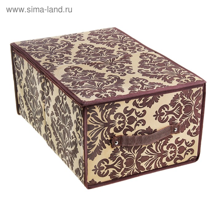 Короб стеллажный для хранения с крышкой 45х30х20 см «Вензель», цвет коричнево-бежевый - Фото 1