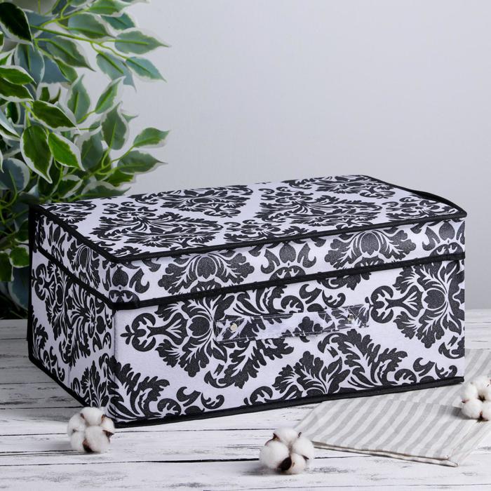 Короб стеллажный для хранения с крышкой «Вензель», 45×30×20 см, цвет чёрно-белый - Фото 1