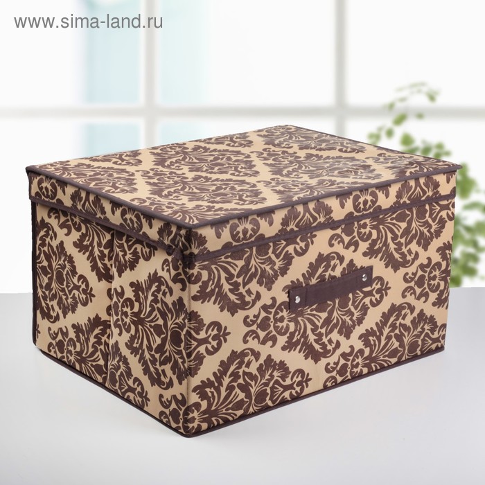 Короб стеллажный для хранения с крышкой «Вензель», 50×40×30 см, цвет коричнево-бежевый - Фото 1
