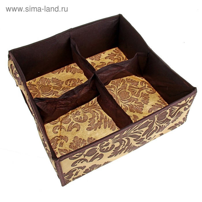 Органайзер для хранения белья, 4 отделения, цвет коричневый - Фото 1