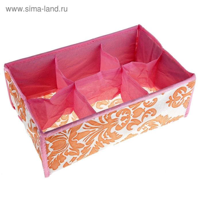 Органайзер для хранения белья, 6 отделений, цвет оранжево-белый - Фото 1