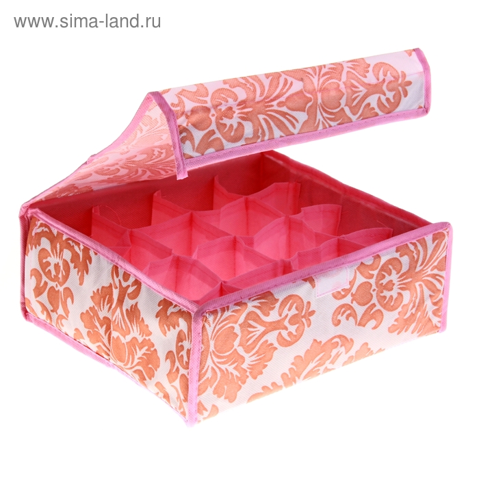 Органайзер для хранения белья с крышкой, 16 отделений, цвет оранжево-белый - Фото 1