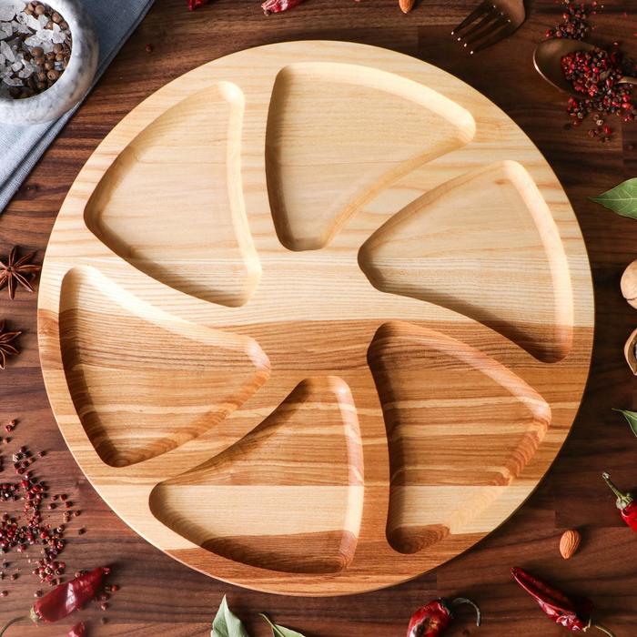 Менажница деревянная "Конти", с разделочной доской, d-35 см, массив ясеня - Фото 1