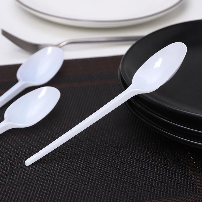 Ложки одноразовые Мистерия, набор 12 шт., пластик, 16.5 см, столовые, белые - Фото 1