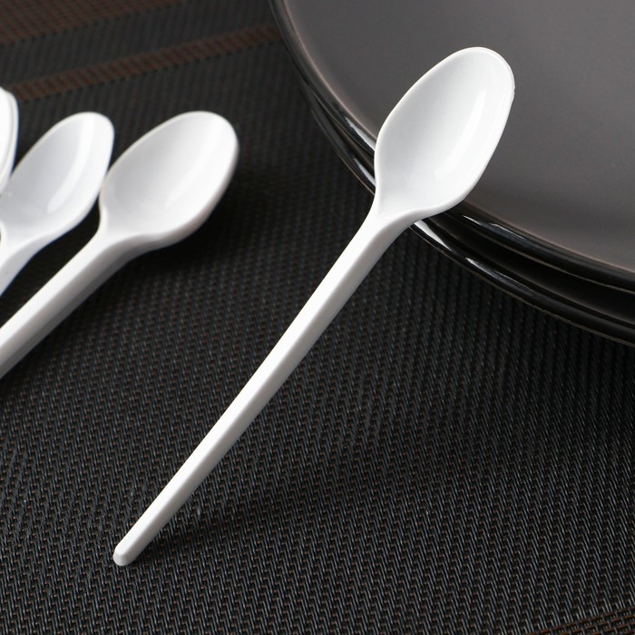 Набор пластиковых одноразовых ложек чайных Мистерия, 12.5 см, 12 шт., белый - Фото 1
