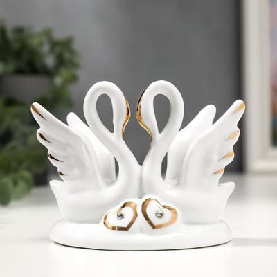 Фигурка керамика «Два белых лебедя с сердечками», с золотом, 13 см