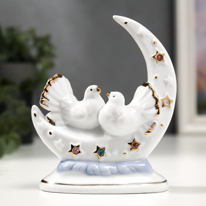 Сувенир керамика "Белые голуби с месяцем" с золотом, стразы 12 см - Фото 1