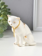 Сувенир керамика "Белая кошечка с ожерельем" с золотом, стразы 10,2 см - фото 809516735