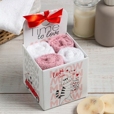 Салфетки махровые декоративные «Этель» Time to love, 4 шт., 30×30 см, хлопок 100%, розовые/белые