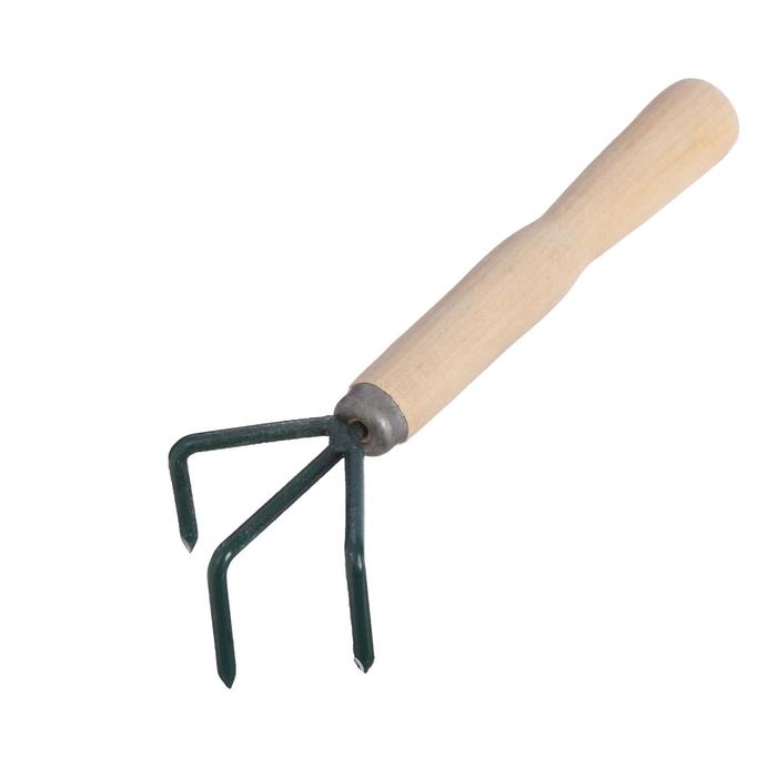 Рыхлитель, длина 24 см, 3 зубца, деревянная ручка, Р-3-1 м - Фото 1