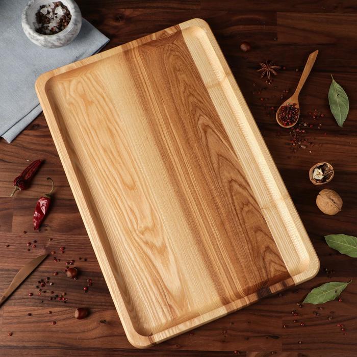 Блюдо сервировочное "Классик",с разделочной доской, 45х30 см, массив ясеня - Фото 1