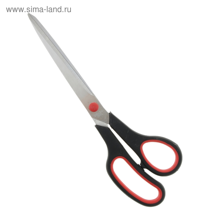 Ножницы канц 24,5см пласт черн-красные прорезин ручки на блистере - Фото 1