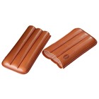 Портсигар кожаный светло-коричневого цвета для 3 сигар диаметром 1,8 см, 15,5 × 3,5 × 7,5 см - фото 2040829
