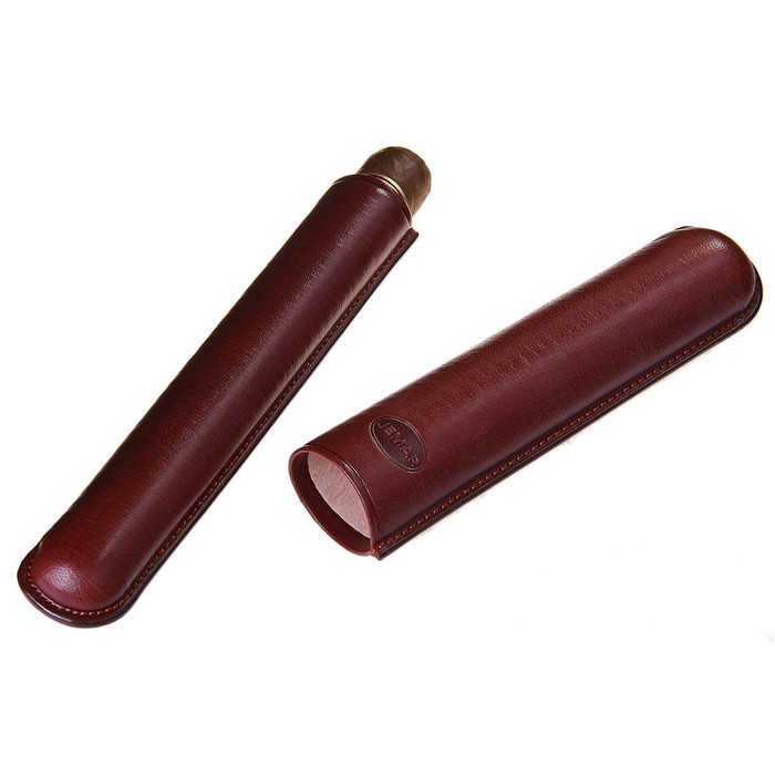Портсигар кожаный темно-коричневого цвета для 1 сигары диаметра 2,1 см, 20,5 × 4,5 × 3,5 см - Фото 1