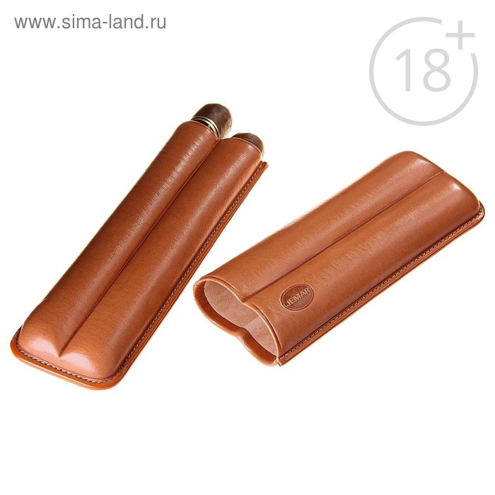 Ппортсигар кожаный светло-коричневого цвета для 2 сигар диаметром 2,1 см, 18,5 × 3,5 × 7,5 см - Фото 1