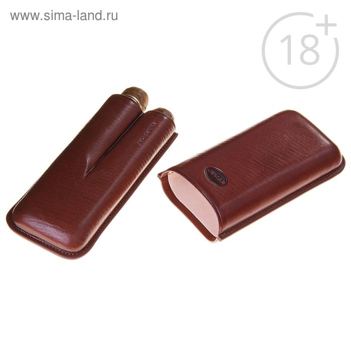 Портсигар темно-коричневого цвета для 2 сигар диаметром 2,1 см, 14,5 × 7,5 × 3,5 см - Фото 1
