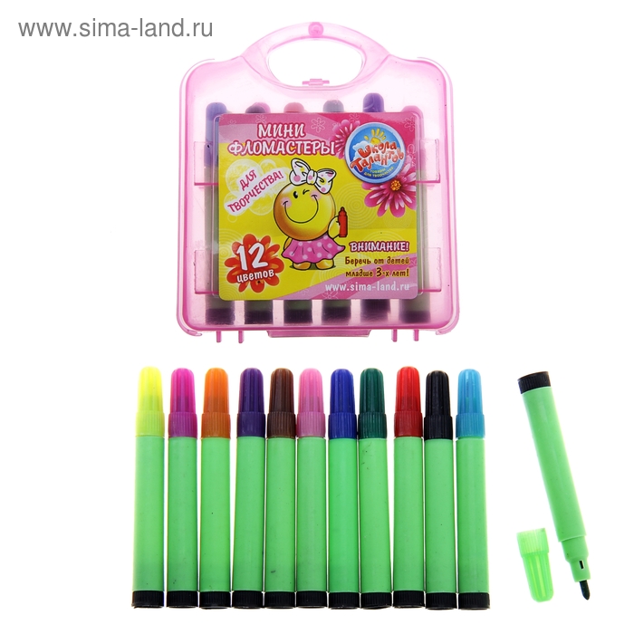 Фломастеры 12 цветов МИНИ в пластиковой сумочке,Школа талантов Смайл - Фото 1