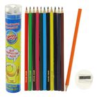Карандаши 12 цветов в пластиковом тубусе с точилкой Школа талантов Смайлик - Фото 1