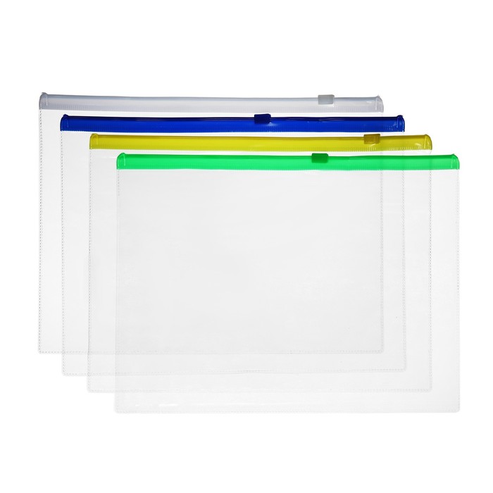 Набор Папка-конверт на молнии формат А5, 120 мкр, 4 штуки, 4 цвета, прозрачная, молния 24 х 17см - Фото 1