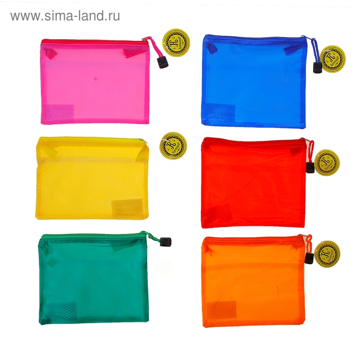 Папка-конверт на молнии формат А5 с сеткой внутри 22,5х16,5 цвета МИКС Командор - Фото 1