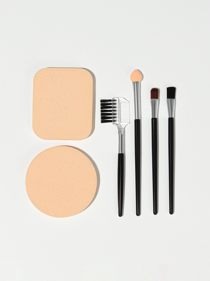 Набор для макияжа, 6 предметов, чёрный, бежевый - Фото 1