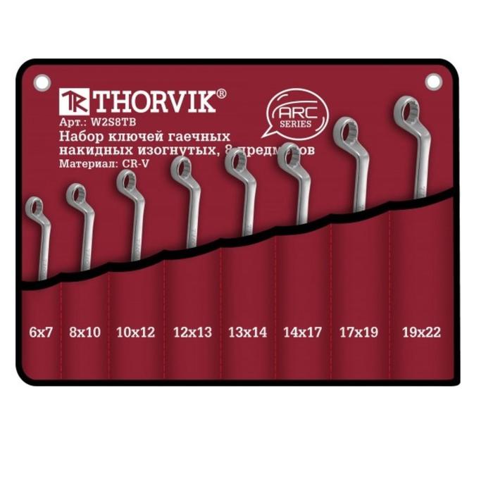 Набор ключей Thorvik 52623, гаечных, накидных, изогнутых, в сумке, 6-22 мм, 8 предметов - Фото 1