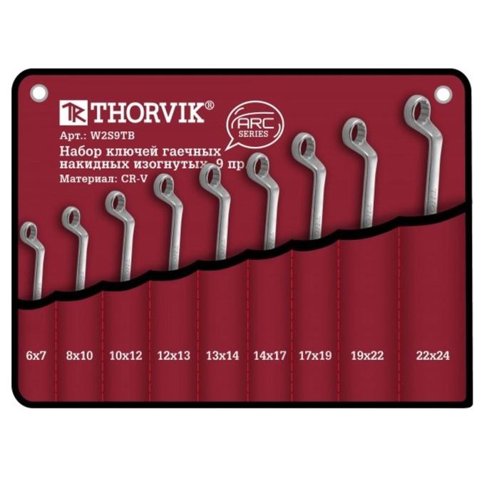 Набор ключей Thorvik 52624, гаечных, накидных, изогнутых, в сумке, 6-24 мм, 9 предметов - Фото 1