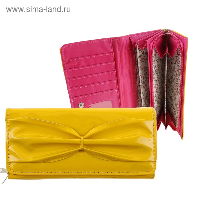 Кошелек женский "Глянец" 2 отдела, 2 отдела на молнии, отдел для кредиток, желтый - Фото 1