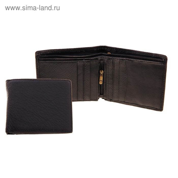 Кошелёк мужской "Адам" 2 отдела для купюр, отдел для кредиток, для SIM-карт, для удостоверения, монетница, цвет чёрный - Фото 1