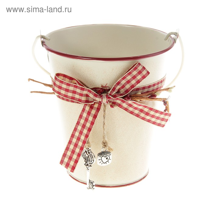 Горшок-кашпо белый с декором Бант д 8 см - Фото 1