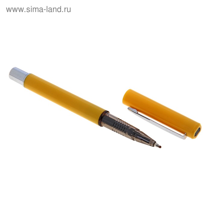 Ручка шариковая с колпачком Лого корпус желтый стержень черный - Фото 1